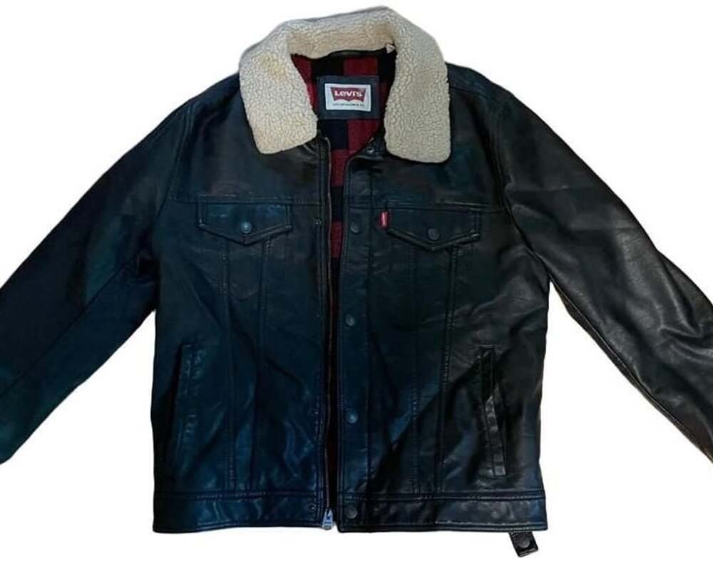 Levi's Faux Leather Sherpa Trucker Jacket Size S Black Buffalo Plaid